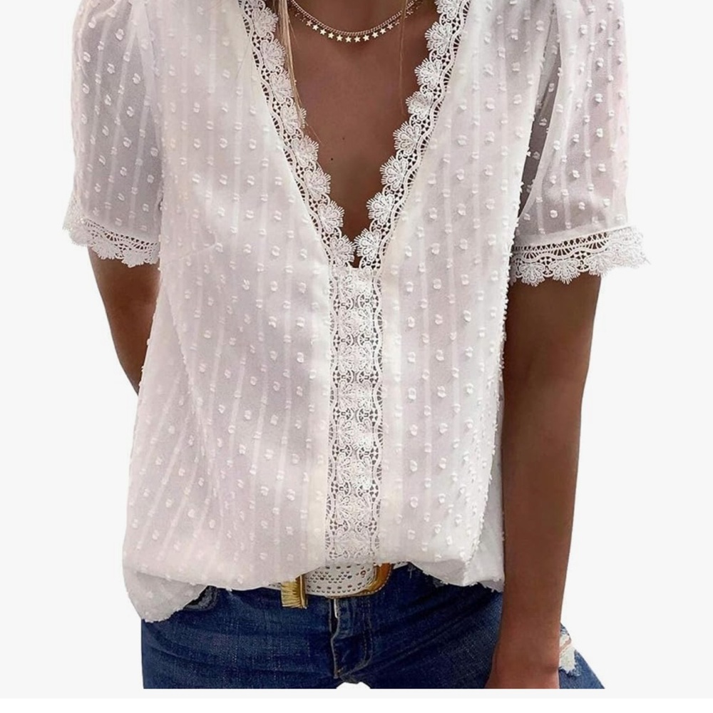 Elegant White Lace Trim Blouse